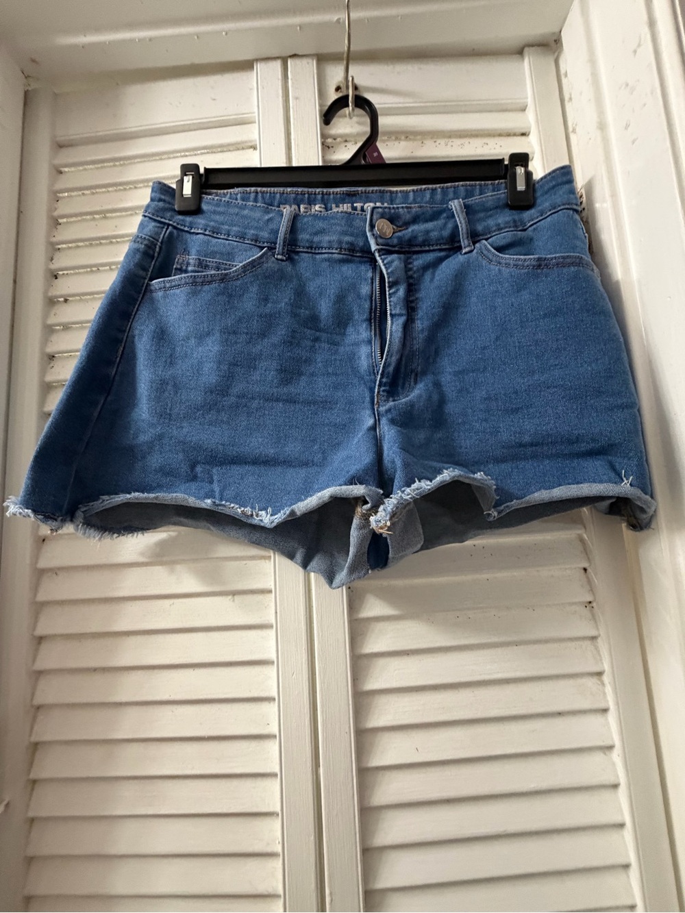 Paris Hilton Medium Blue Frayed Hem Denim Shorts